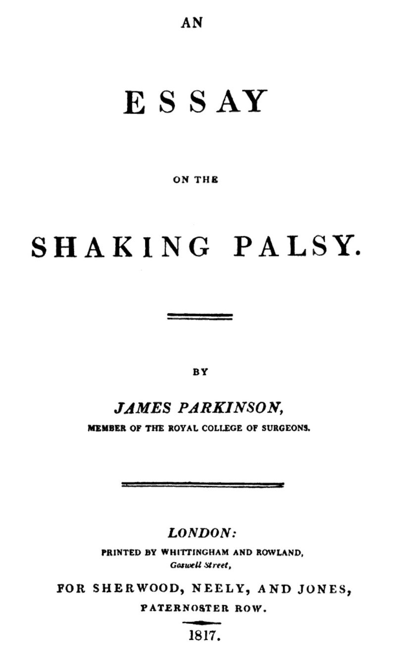 Title page of James Parkinson's An Essay on the Shaking Palsy, 1817