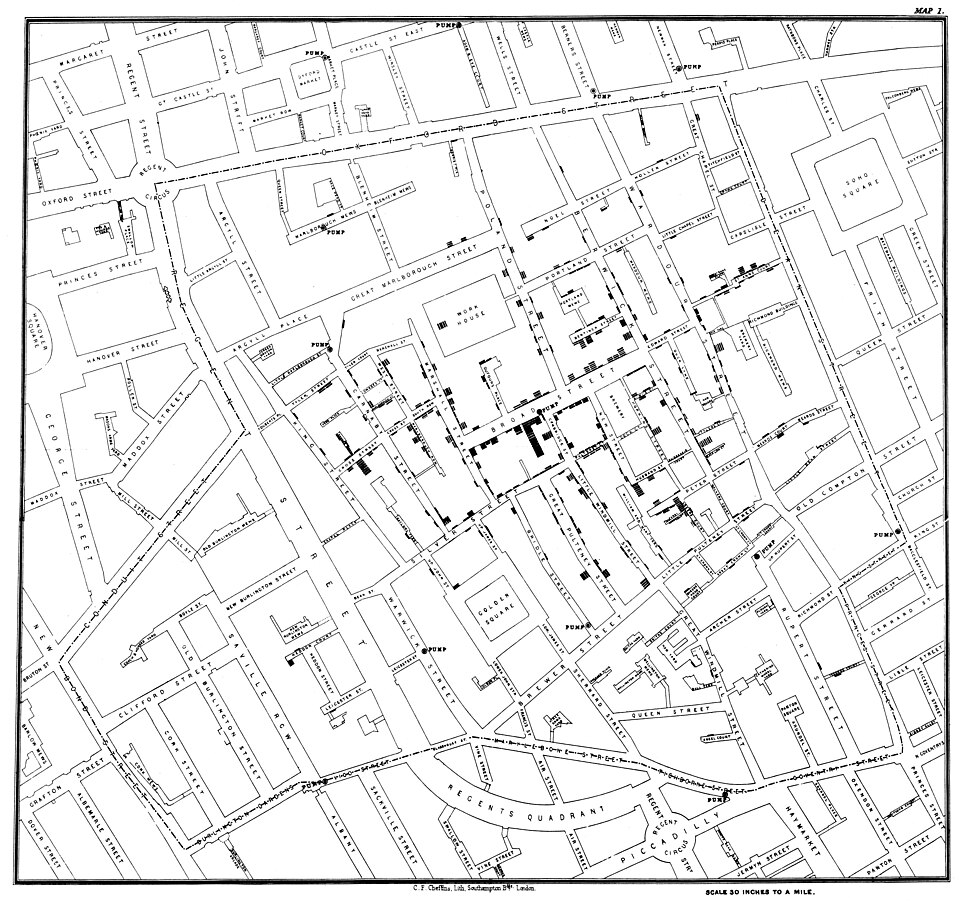 John Snow's 1854 cholera map of Soho