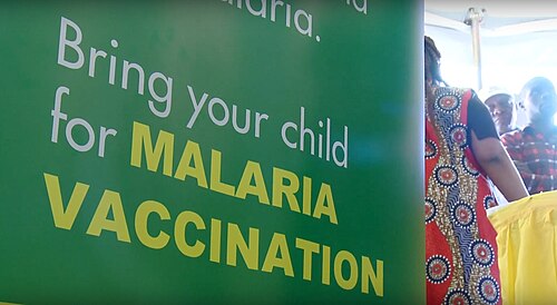 Public-health poster promoting RTS,S (Mosquirix) malaria vaccination for children