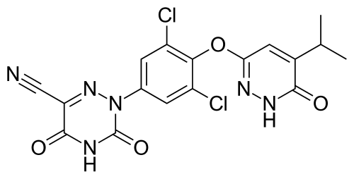 Chemical structure of resmetirom, the first drug approved for MASH
