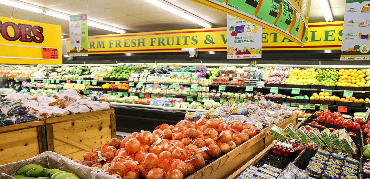 Fresh fruit and vegetables at a grocery store